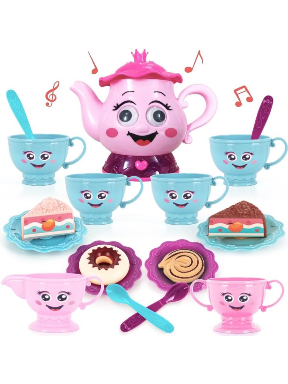 19-Piece Musical Tea Set for Girls - Motion Sound & Light Toy, Fun Playtime Gift